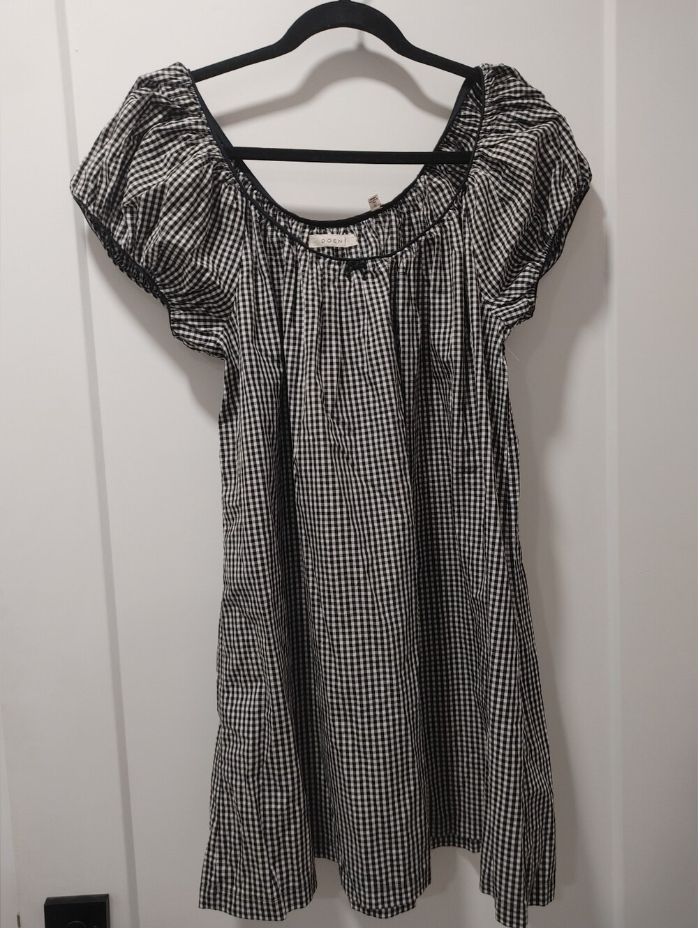 New DÔEN Julia Gingham Cotton Black & White Gingham Shirt Dress with Tie Neck - Picture 5 of 14